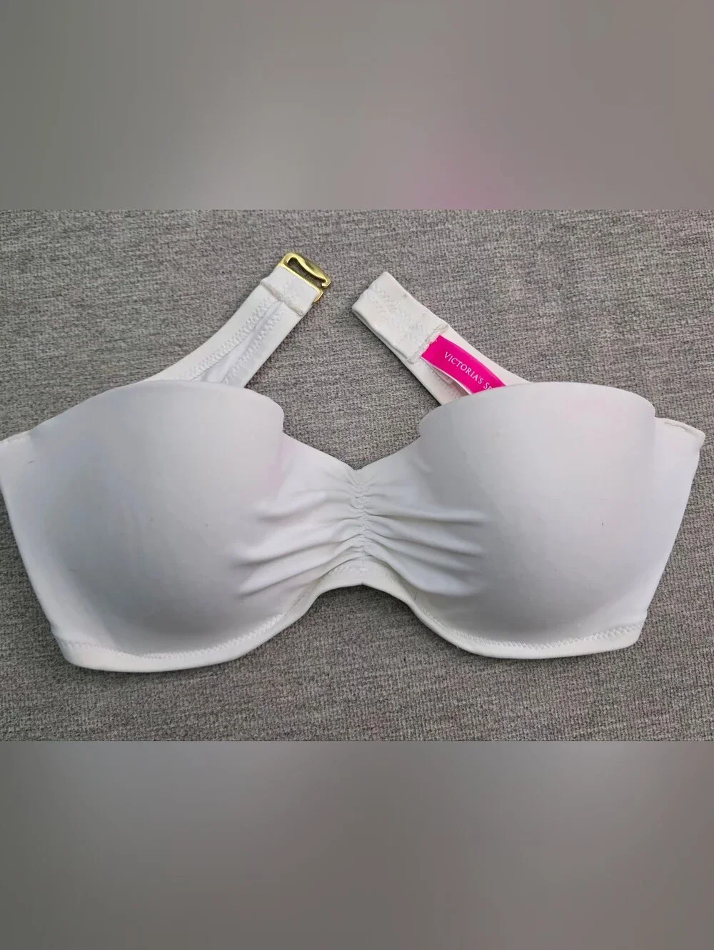 Victoria's Secret White Jeweled Bandeau Bikini Top, 34C, Removable Brooch